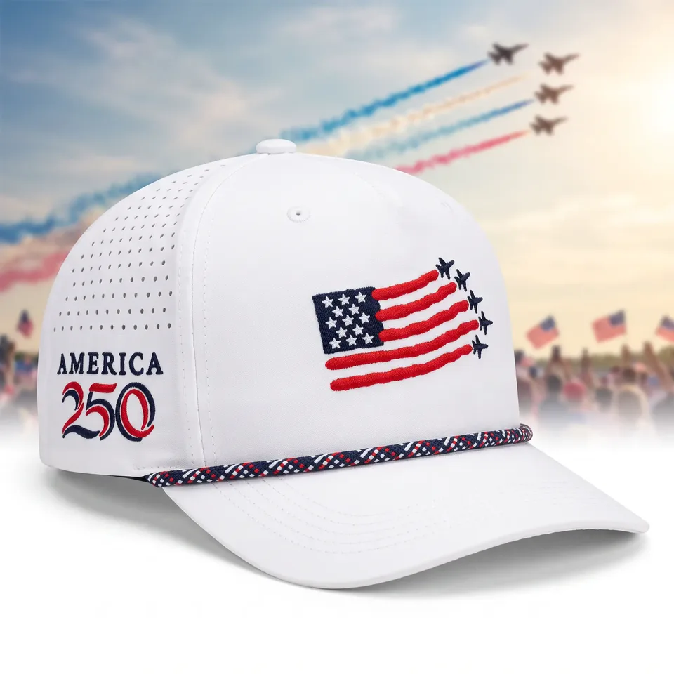 Style 1115 America 250 performance rope cap — front three-quarter view
