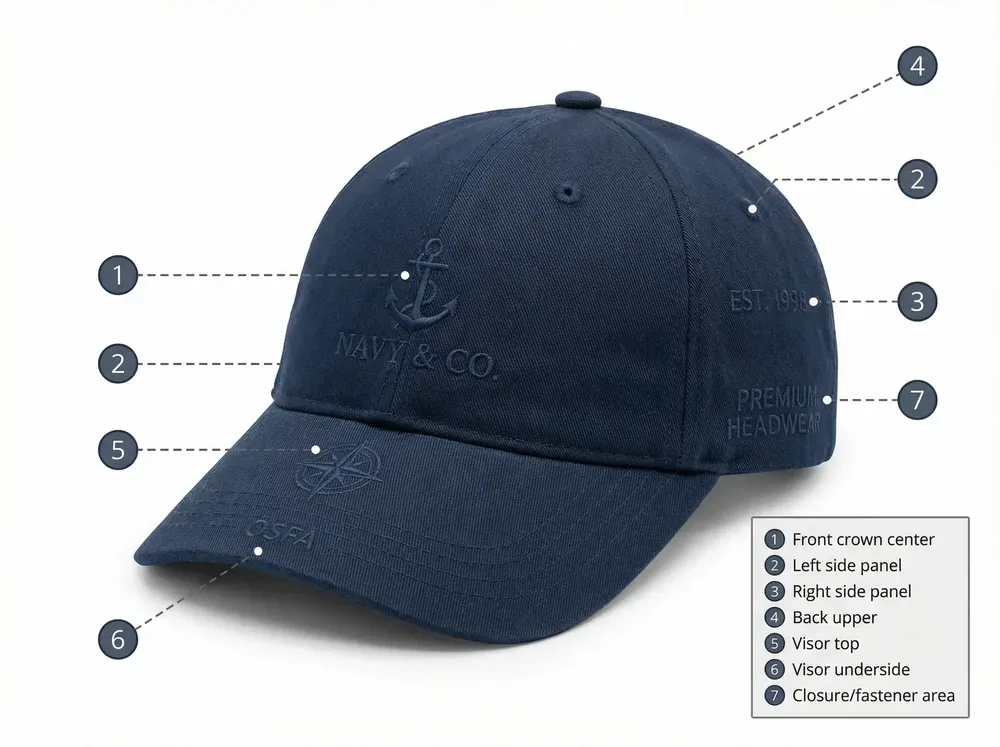 Decoration Locations example on a custom cap